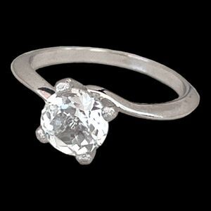 Vintage 1990s Solitaire Ring Clear Stone Silver Tone Size 5 Engagement - 5X